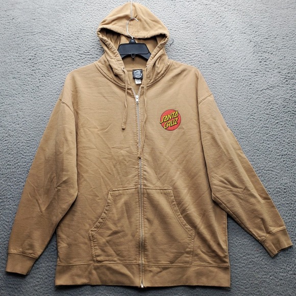 Santa Cruz Skateboard Hoodie Men XL Brown Fleece Lined Classic Dot Sand Full Zip - Picture 1 of 9